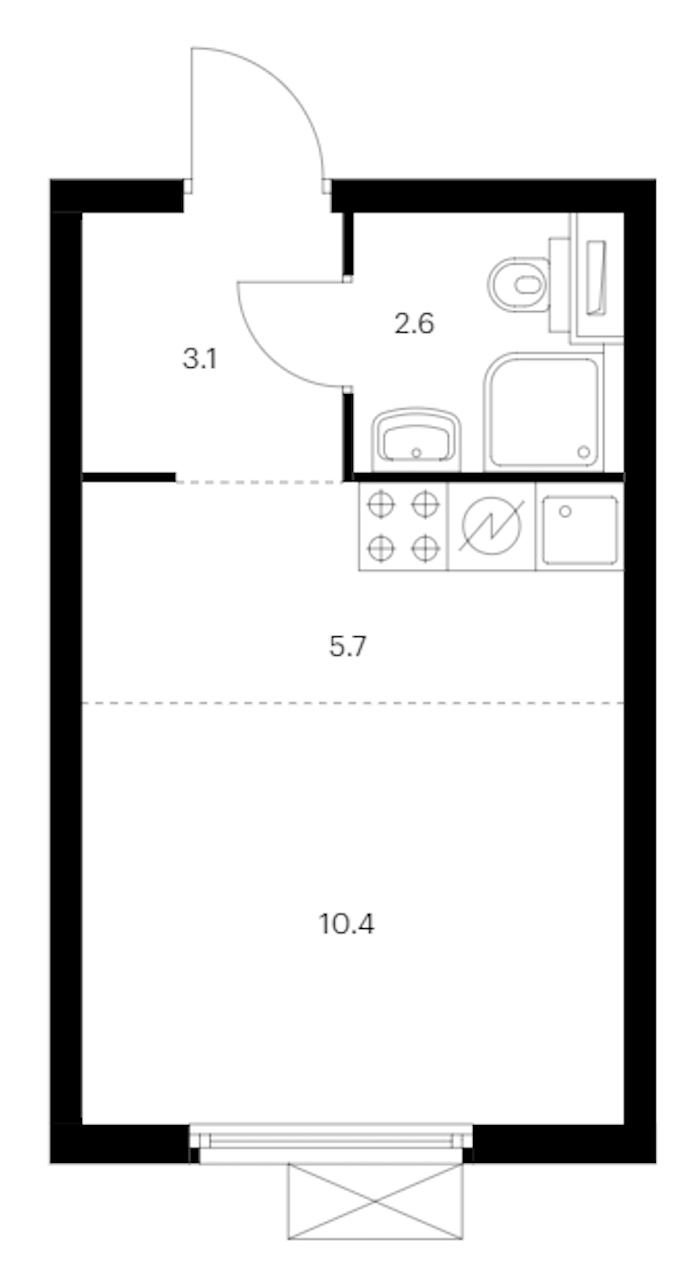 Квартира студия 21.8 м², 2/11 эт., ЖК «Витебский парк»